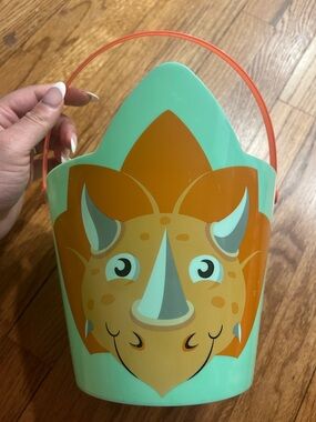 Kids Mint and Orange Dino Bucket Basket